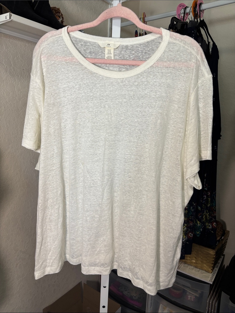H&M Off-White Slub Knit Short Sleeve Tee